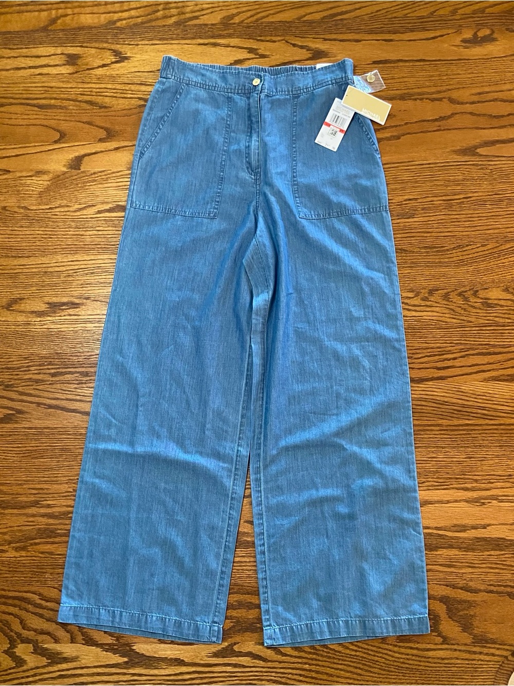 NWT Michael Kors Wide-Leg Chambray Pants Womens Size XS Light Cadet Wash